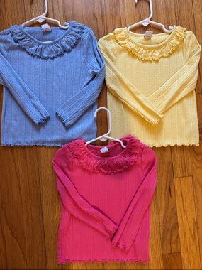 Set of 3! Ruffle-Trim Pointelle-Knit Top Long Sleeve 3T